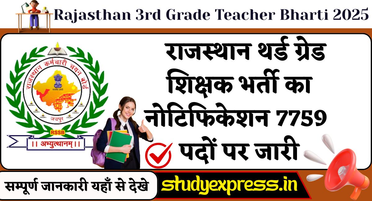 Rajasthan 3rd Grade Teacher Bharti 2025 : राजस्थान थर्ड ग्रेड शिक्षक भर्ती का नोटिफिकेशन 7759 पदों पर जारी