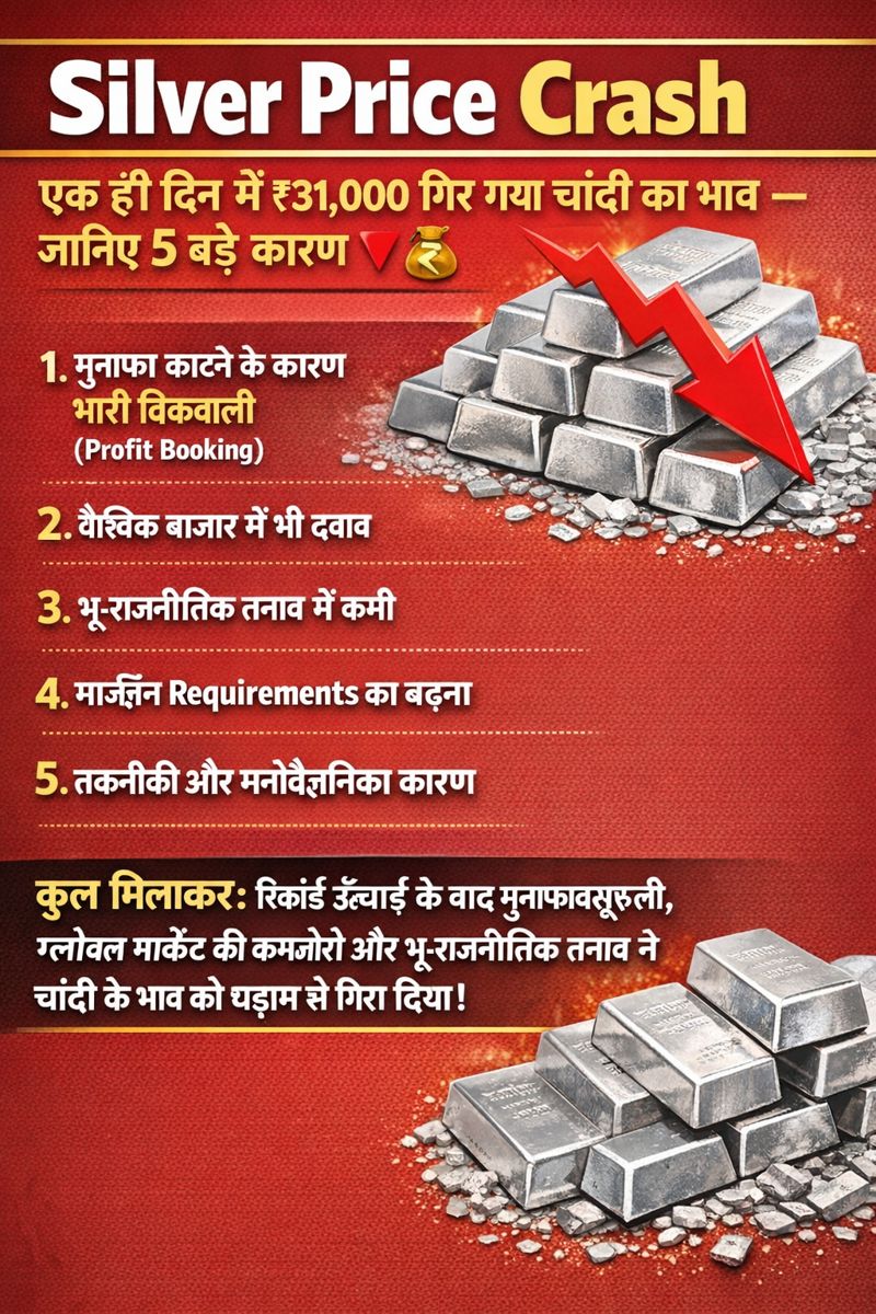 Silver Price Crash : एक ही दिन में ₹31000 गिर गया चांदी का भाव, ये 5 कारण हैं जिम्मेदार