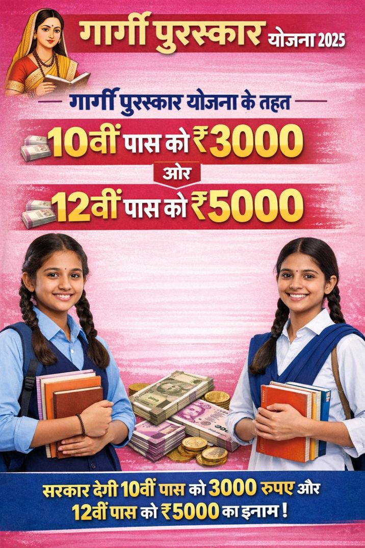 Gargi Puraskar Yojana 2025 : गार्गी पुरस्कार योजना के तहत सरकार देगी 10वीं पास को 3000 रूपए और 12वीं पास को ₹5000