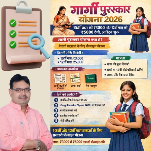 Gargi Puraskar Yojana 2026 : गार्गी पुरस्कार योजना के तहत सरकार 10वीं पास को ₹3000 और 12वीं पास को ₹5000 देगी, आवेदन शुरू