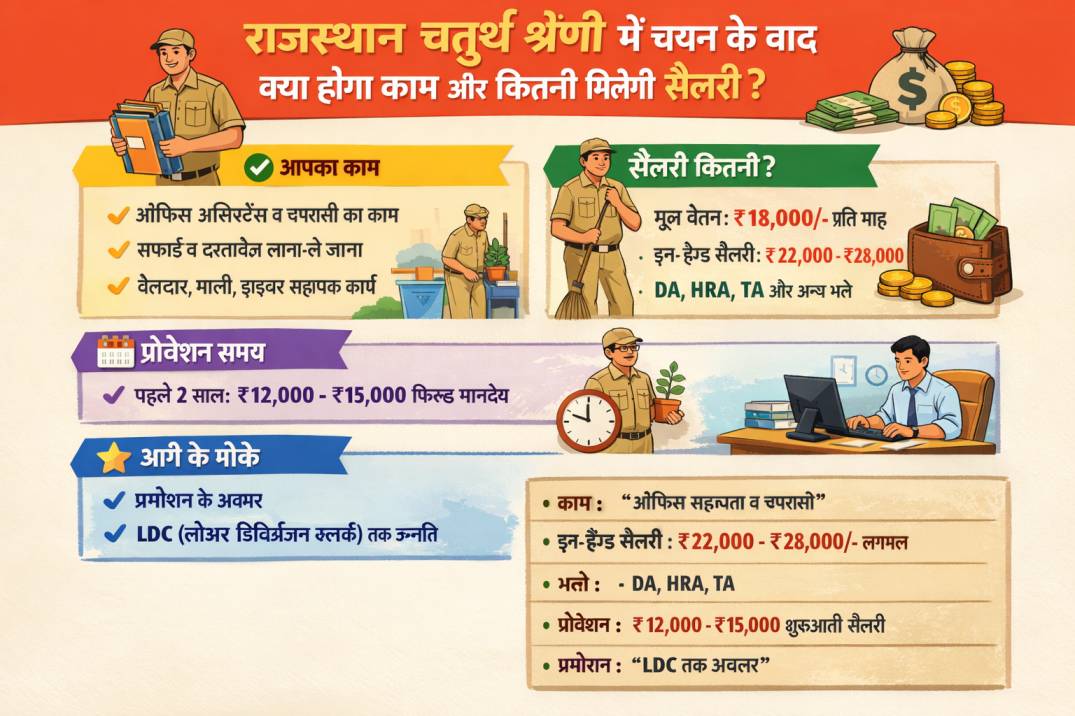 Rajasthan 4th Grade Salary : राजस्थान चतुर्थ श्रेणी में चयन के बाद क्या होगा काम और कितनी मिलेगी सैलरी?