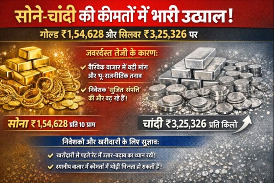 Gold-Silver Rate Update : सोने-चांदी की कीमतों में भारी उछाल, गोल्ड ₹154628 और सिल्वर ₹325326 पर