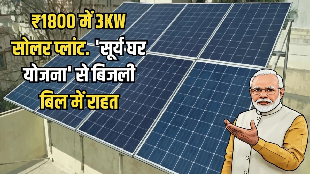 Surya Ghar Yojana 2026 : सिर्फ ₹1800 में लगवाएं 3kW सोलर प्लांट! बिजली बिल से मिलेगी बड़ी राहत, ऐसे उठाएं फायदा