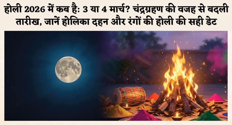 Holi date 2026 : होली 2026 में कब है! 3 या 4 मार्च? चंद्रग्रहण की वजह से बदली तारीख, जानें होलिका दहन और रंगों की होली की सही डेट
