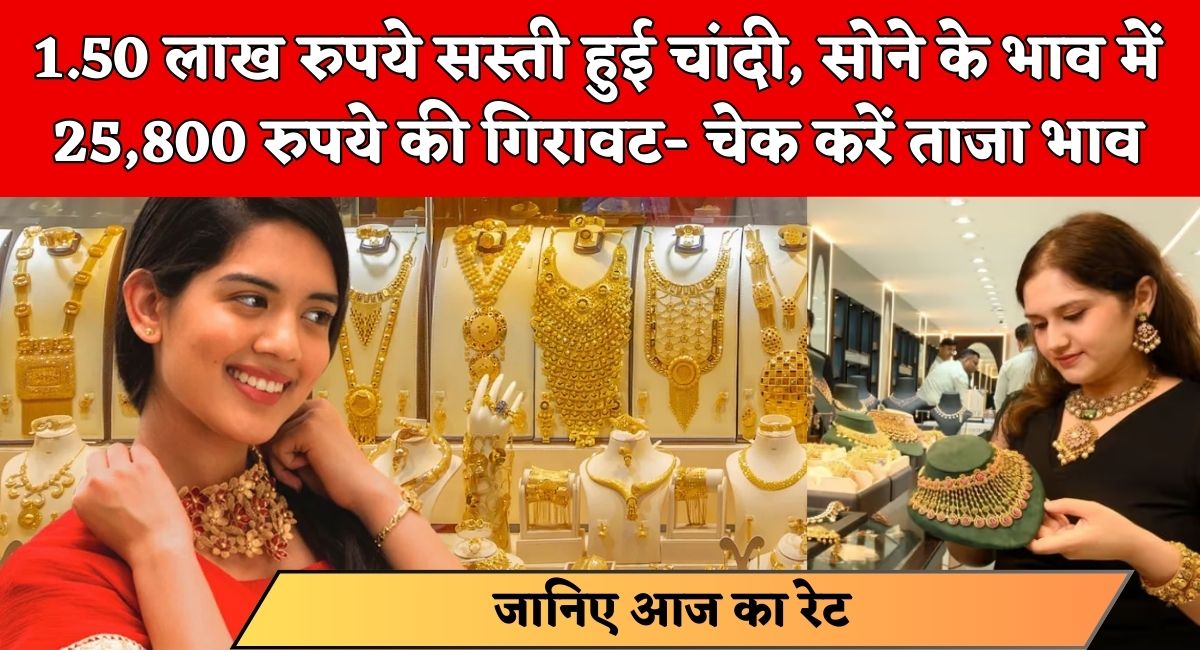 Gold Silver Price Today :1.50 लाख रुपये सस्ती हुई चांदी, सोने के भाव में 25,800 रुपये की गिरावट- चेक करें ताजा भाव