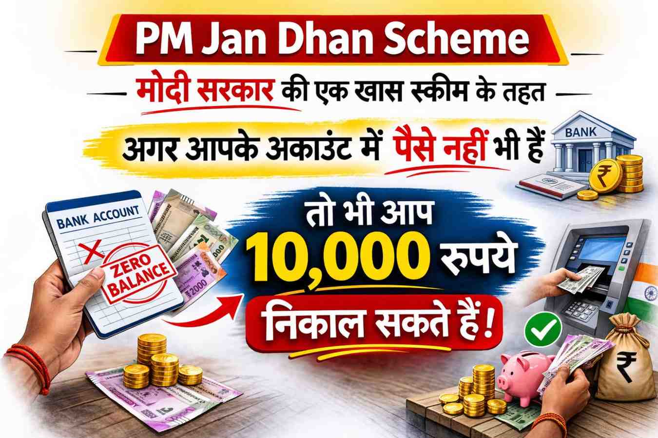 PM Jan Dhan Scheme : मोदी सरकार की एक खास स्कीम के तहत, अगर आपके अकाउंट में पैसे नहीं भी हैं, तो भी आप 10,000 रुपये निकाल सकते हैं।