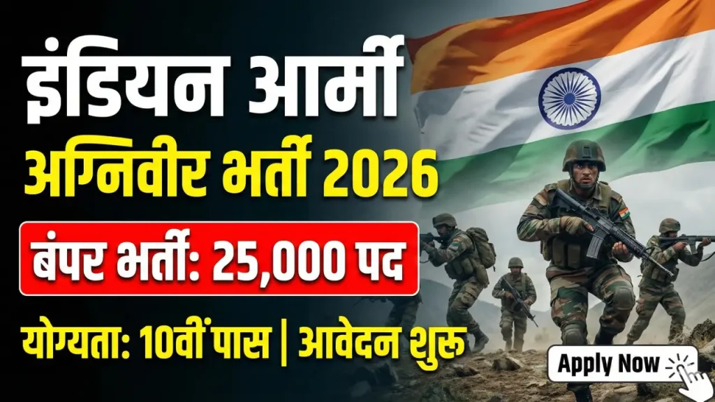 Indian Army Agniveer Recruitment 2026 : इंडियन आर्मी अग्निवीर भर्ती 2026 में 25,000+ पदों पर 10वीं पास के लिए सुनहरा मौका