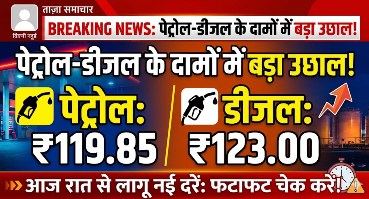 Petrol Diesel Price : पेट्रोल 119.85 रुपये, डीजल 123 रुपये, आज रात में बढ़ गए तेल के दाम? फटाफट करें चेक