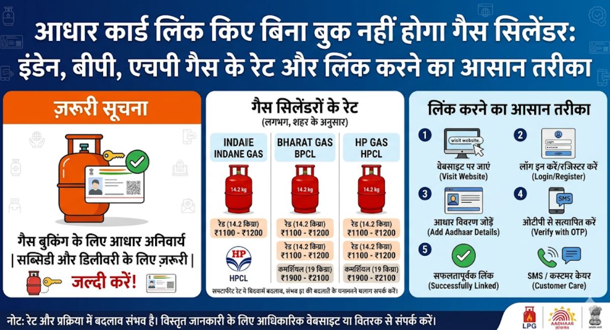 Aadhaar Card Link for Cylinder Booking : Aadhaar Card लिंक किए बिना बुक नहीं होगा सिलेंडर, Indane, BP, HP Gas के यूजर्स जान लें लिंक करने का आसान तरीका