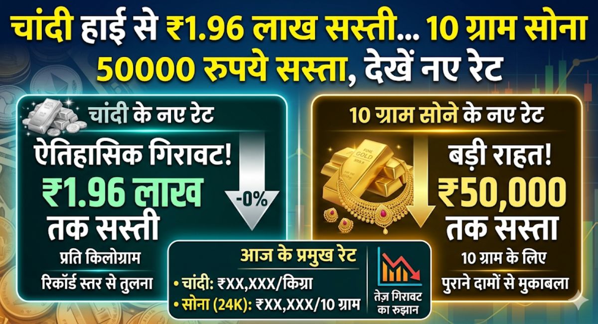 Gold-Silver Rate : चांदी हाई से ₹1.96 लाख सस्ती... 10 ग्राम सोना 50000 रुपये सस्ता, देखें नए रेट