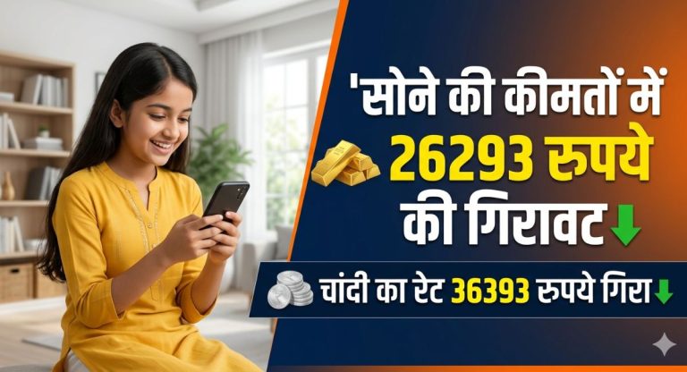 Gold Price Today : सोने की कीमतों में 26293 रुपये की गिरावट, चांदी का रेट 36393 रुपये गिरा
