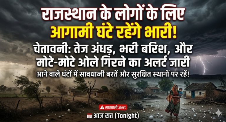 Rajasthan Weather Today : राजस्थान के लोगों के लिए आगामी घंटे रहेंगे भारी, तेज अंधड़, बारिश और मोटे-मोटे ओले गिरने की चेतावनी जारी