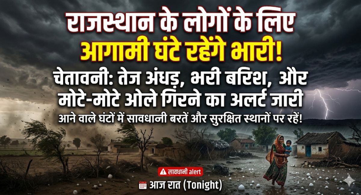 Rajasthan Weather Today : राजस्थान के लोगों के लिए आगामी घंटे रहेंगे भारी, तेज अंधड़, बारिश और मोटे-मोटे ओले गिरने की चेतावनी जारी