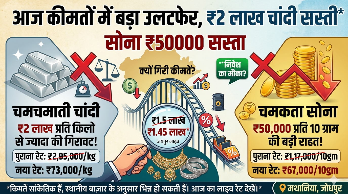 Gold-Silver Rates : हाई से अभी भी ₹2 लाख चांदी सस्ती, सोना 50000 रुपये सस्ता, आज कीमतों में बड़ा उलटफेर