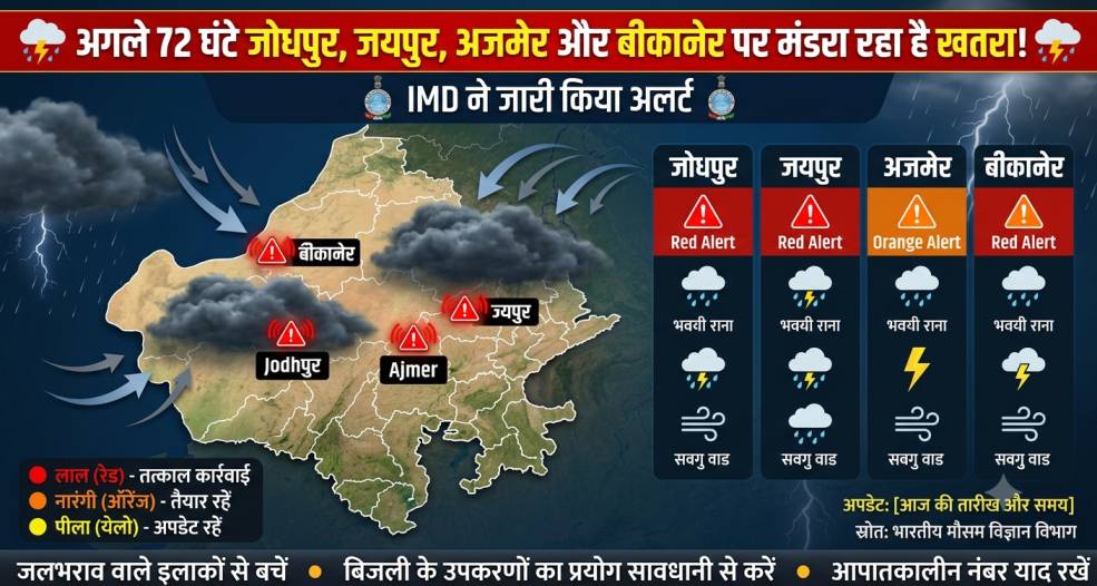 Rajasthan Ka Mausam : अगले 72 घंटे जयपुर, अजमेर और बीकानेर पर मंडरा रहा है खतरा! IMD ने जारी किया अलर्ट