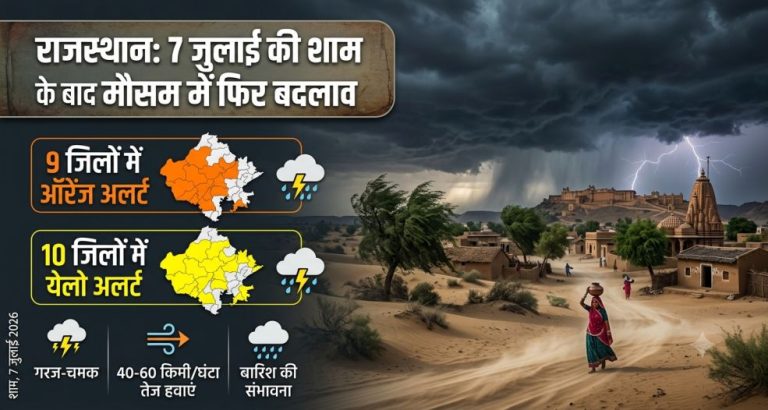 Rajasthan Weather Today : राजस्थान में झमाझम बारिश का दौर जारी, अलवर-सीकर समेत 19 जिलों में जमकर बरसेंगे बादल