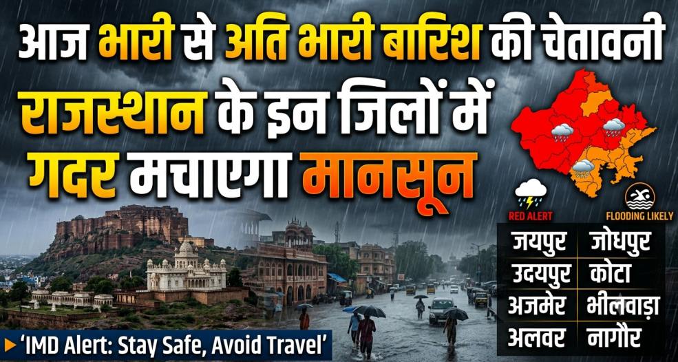 Rajasthan Weather 2026 : आज भारी से अति भारी बारिश की चेतावनी, राजस्थान के इन जिलों में गदर मचाएगा मानसून