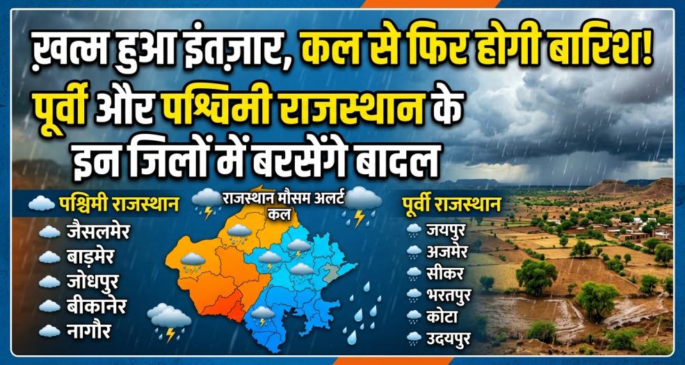 Rajasthan Ka Mausam : खत्म हुआ इंतजार, कल से फिर होगी बारिश, पूर्वी और पश्चिमी राजस्थान के इन जिलों में बरसेंगे बादल